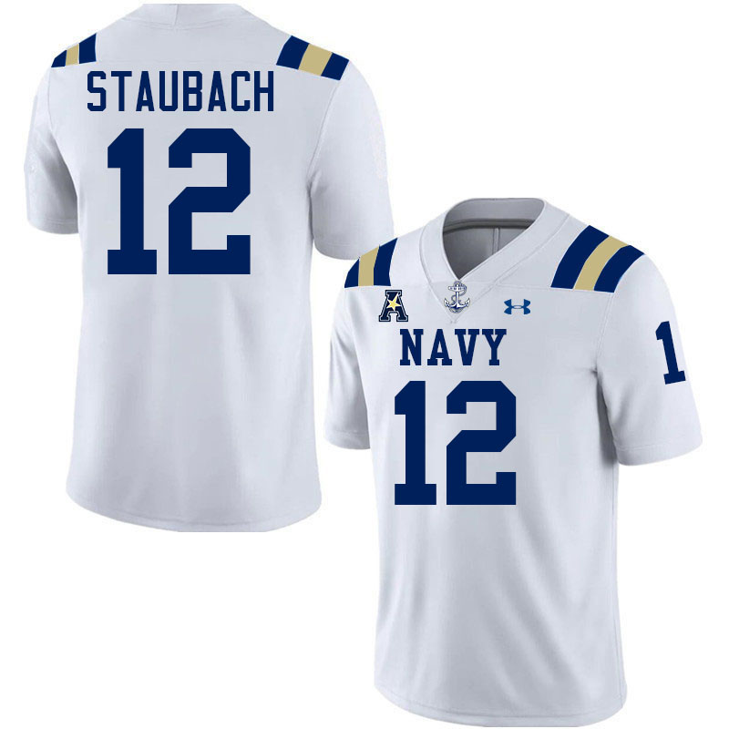 Navy Midshipmen #12 Roger Staubach College Football Jerseys Stitched-White